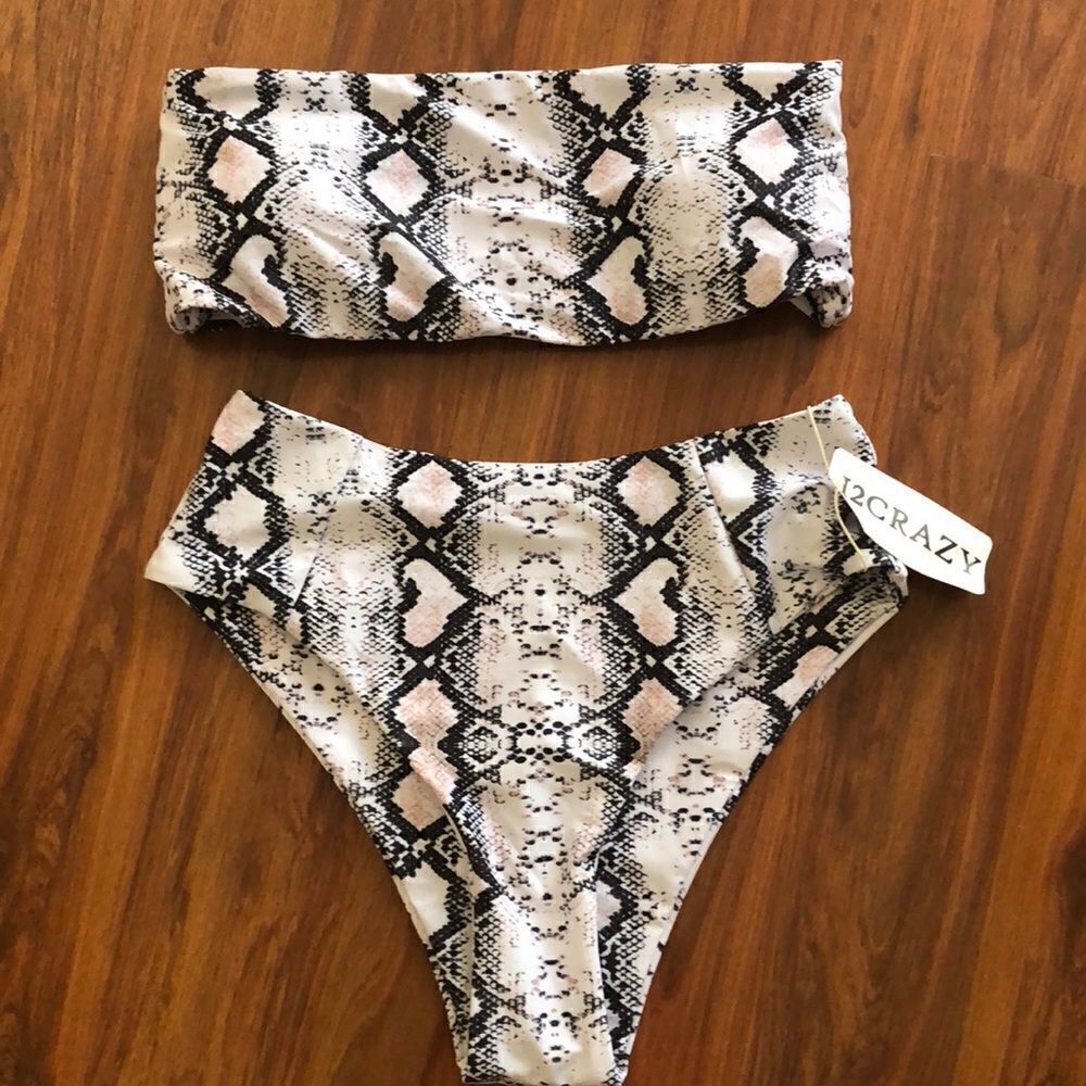 NWT Python gray white peach two-piece bikini size S